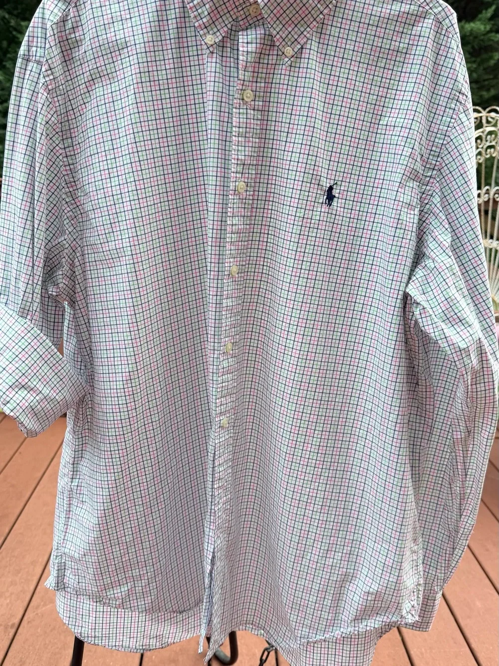 Polo by Ralph Lauren Men's Button-Down Shirt - White with Pink & Green Check